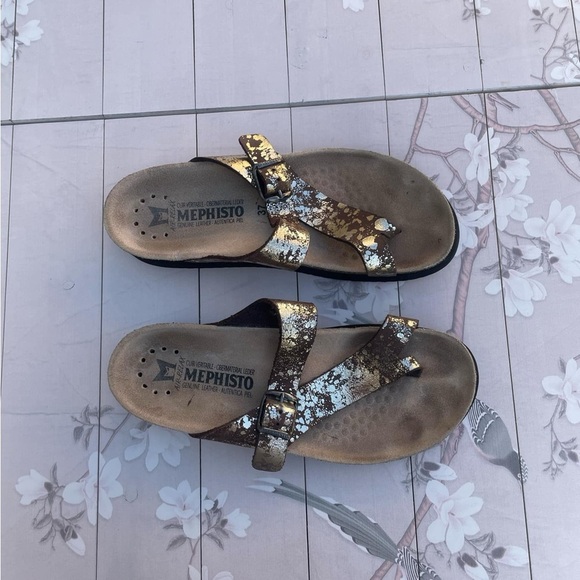 Mephisto Gold and Brown Sandals with Embellished Straps - Picture 4 of 4